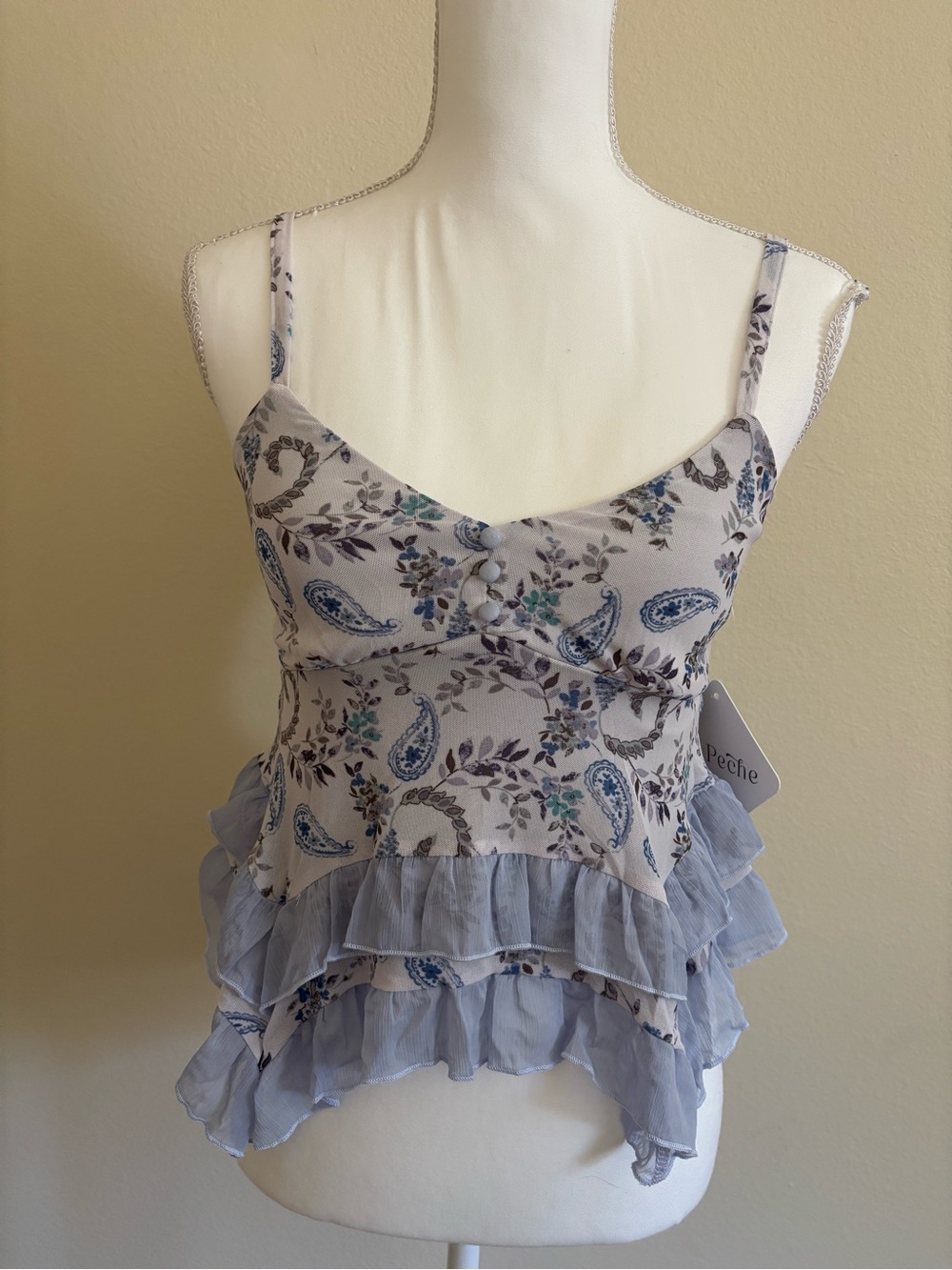 Lavender Paisley Ruffle Tank Top